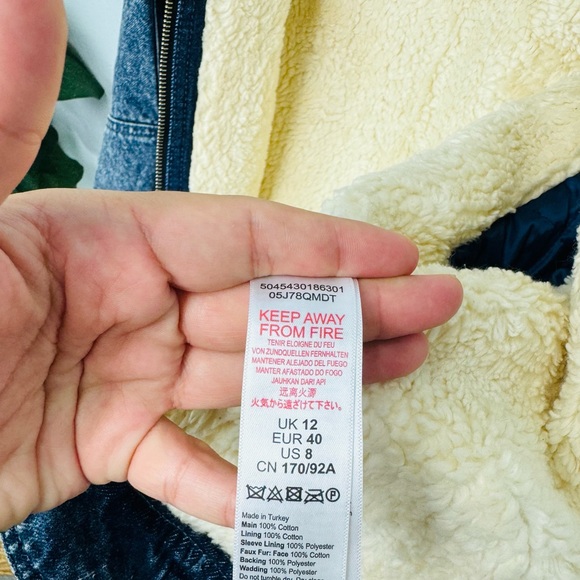 TOPSHOP Tibet Borg Denim Acid Washed Sherpa Lined Jacket - Picture 7 of 8